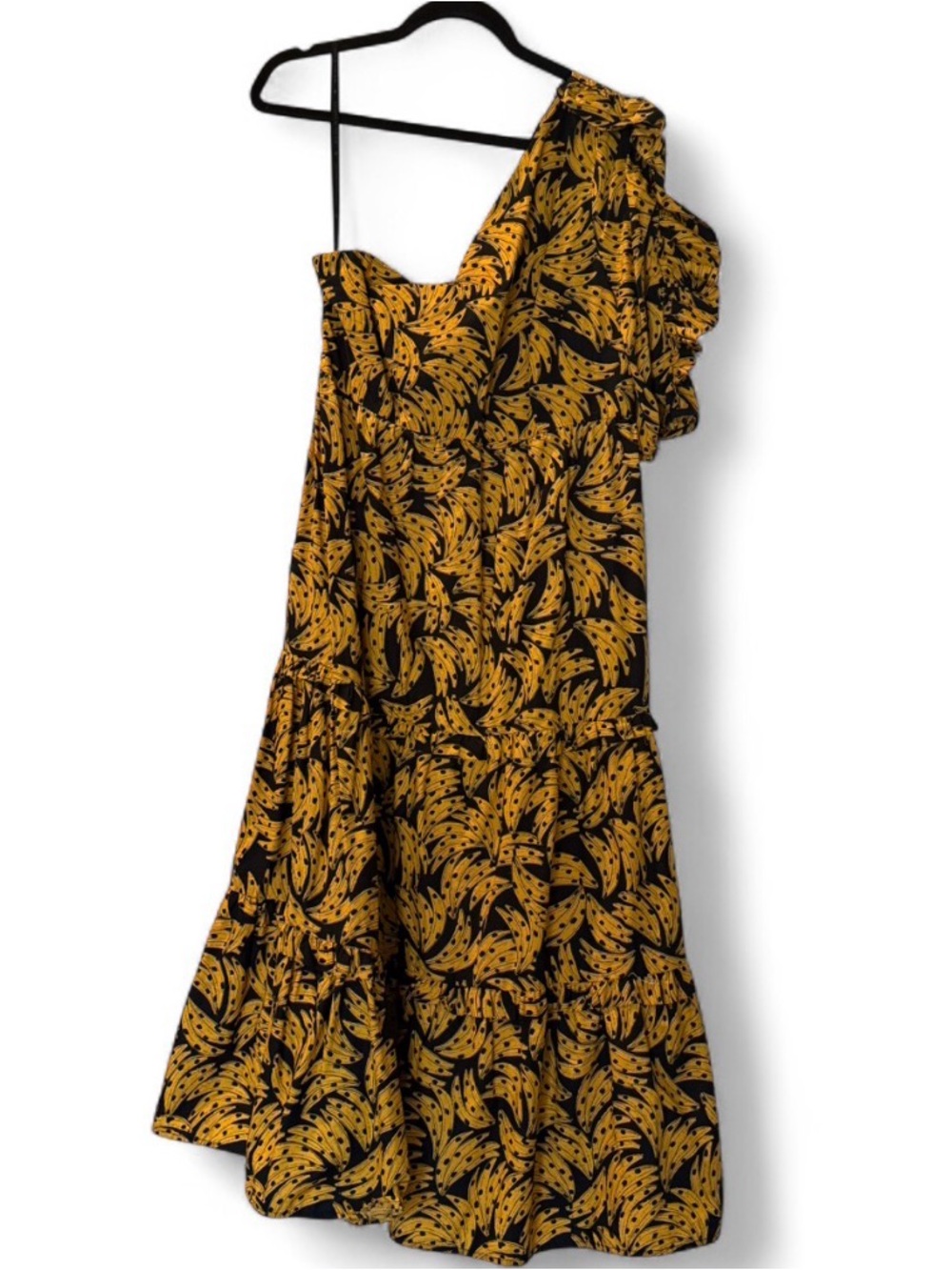 Farm Rio Banana Print One Shoulder Dress